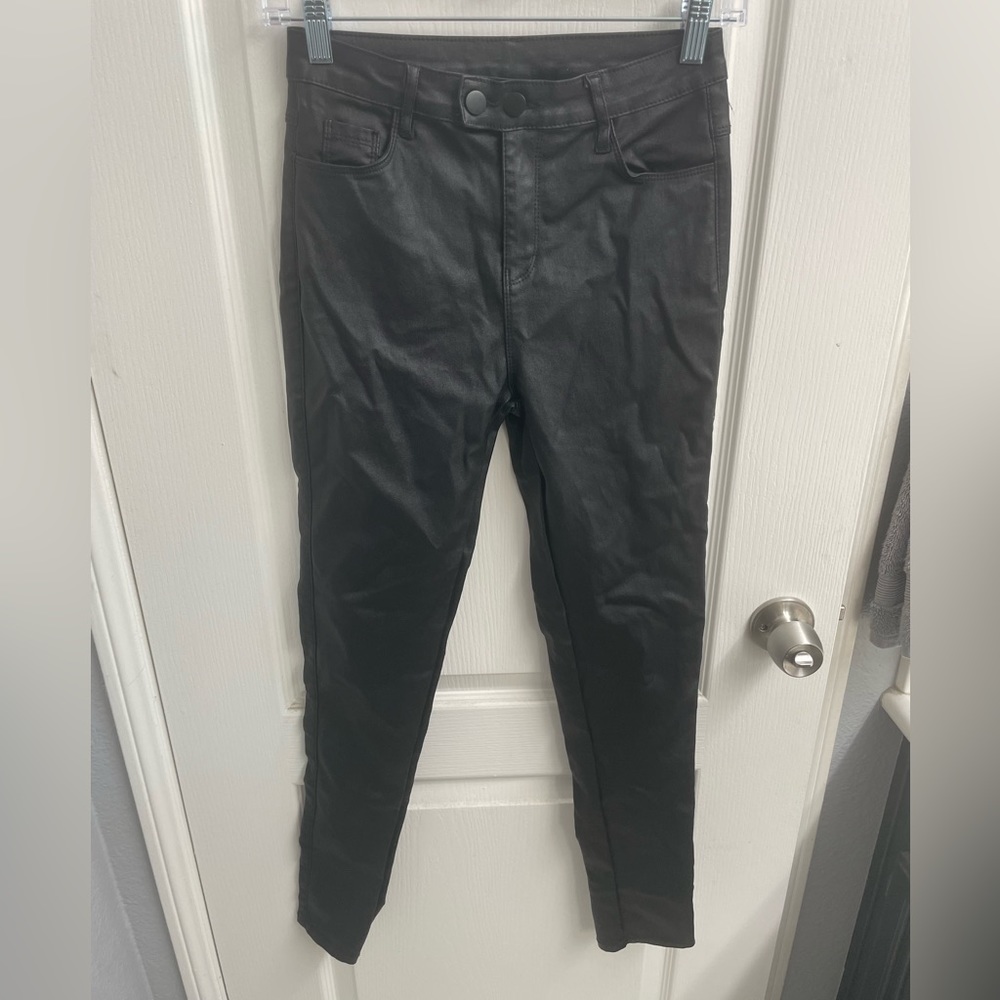 Black faux leather Boohoo skinny jeans